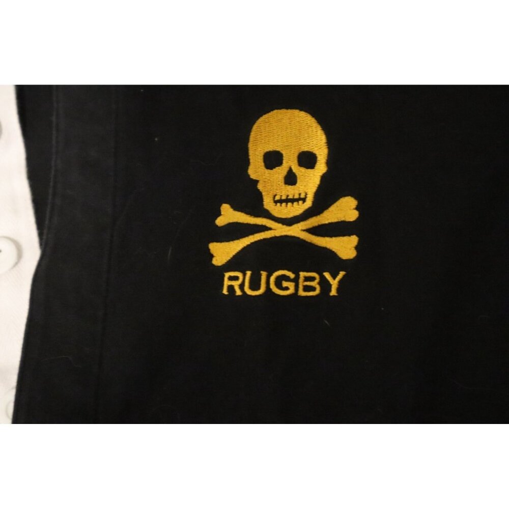 Vintage Ralph Lauren Rugby Black Pullover Henley Skull Crossbones Button-Up L - Picture 4 of 10